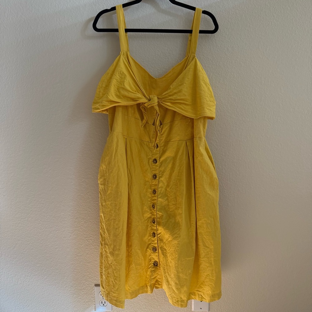City Chic Yellow Linen Blend Dress Size L/20